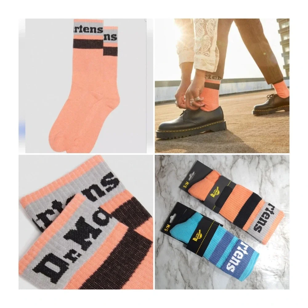 2 Pairs Dr Martens Athletic Logo‎ Socks Size S/M Coral Organic/Turquoise Blue